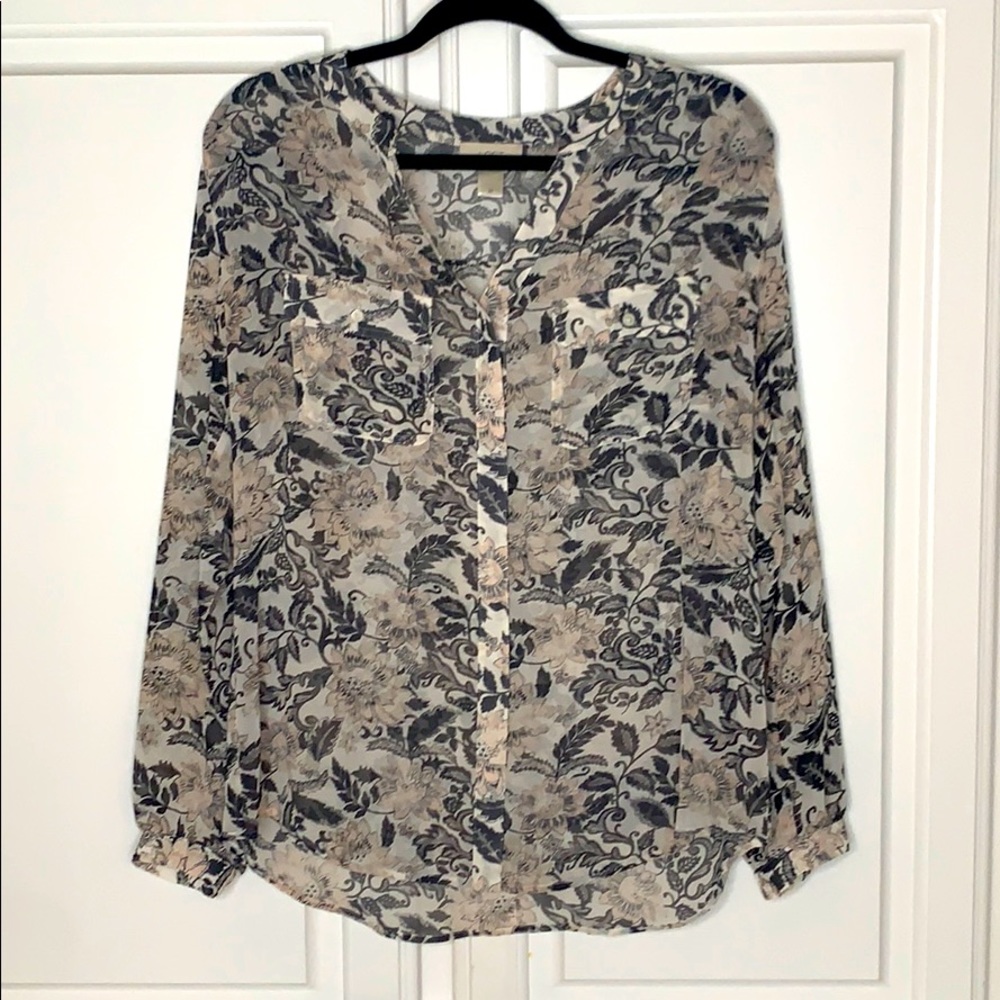 Sheer Floral Gray & Pink Blouse